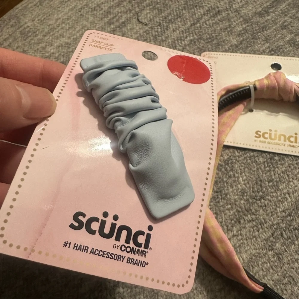 Scrunci Hairband and Hair Clip Gingham Kawaii Cute Plaid Pink and Yellow, Blue